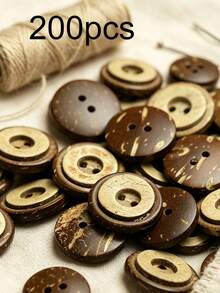 Two Holes Double Layer Coconut Shell Buttons, Natural Two-Tone Round Coconut Buttons For Clothing Sewing DIY Craft Accessories - multicolor - View 7