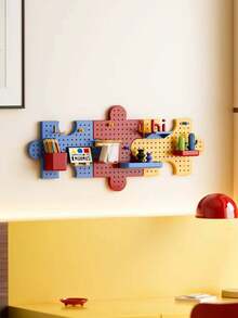 Interlocking Puzzle Pegboard Wall Organizer, No Drill Wall Mount Peg Board Storage Rack, Creative Modular Display Shelf, Hanging Hole Board Organizer For Kids Study Desk Bedroom Office Decor - View 2