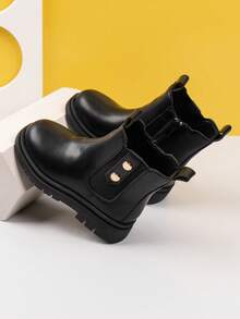 SHEIN A Pair Of Children's Short Boots, Girls' Boots, And Girls' Beige Boots For All Seasons. - Black - View 3