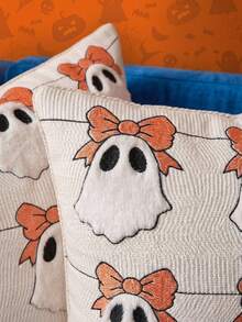 Joivida 1pc/2pcs 45*45cm Halloween 3D Fuzzy Plush Throw Pillow Covers, Pumpkin Ghost Bat Textured Knit Square Cushion Cases, Spooky Cute Fall Autumn Farmhouse Decor For Sofa Couch Bedroom Fireplace Homestay Party, Pillow Insert Not Included - Bow Ghost - View 4