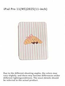 Casing Tablet Motif Garis-Garis Merah Muda Croissant yang Lucu dengan Slot Pena, Penutup Penyangga Magnetik Multi-Sudut dengan Fungsi Tidur/Bangun Otomatis - MultiWarna - View 12