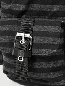 ROMWE Anime Punk College Style Unisex Contrasting Stripes Multi-Pocket Large-Capacity Backpack, Fashionable Casual Backpack, Suitable For Commuting, School, Trave - Black - View 4