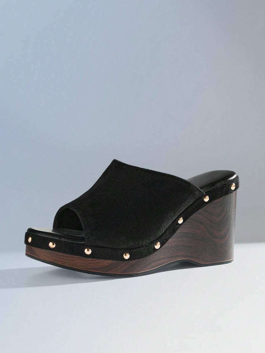 SHUZIA Women's Fashionable Comfortable Platform Suede Peep Toe Slip-On Clog Sandals - Black - View 1