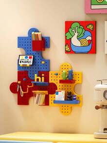 Interlocking Puzzle Pegboard Wall Organizer, No Drill Wall Mount Peg Board Storage Rack, Creative Modular Display Shelf, Hanging Hole Board Organizer For Kids Study Desk Bedroom Office Decor - View 6