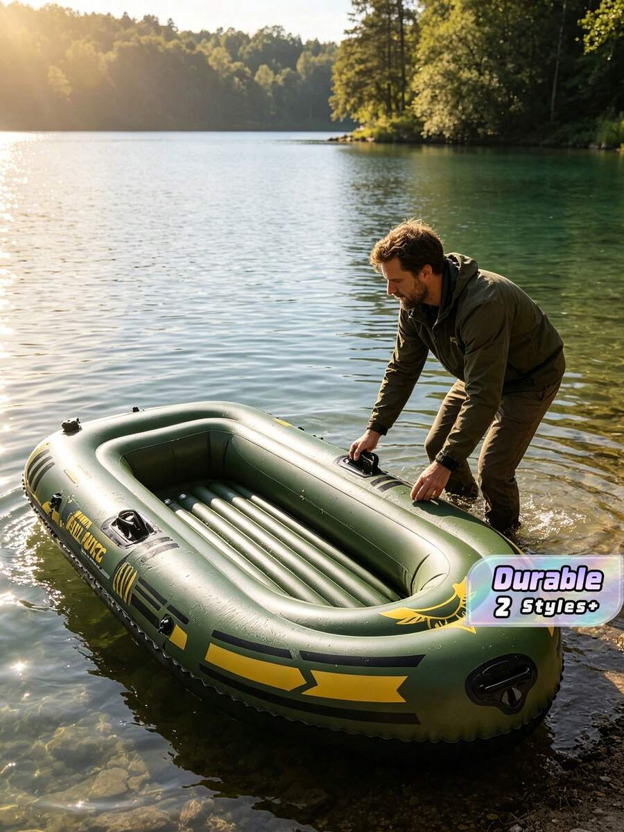 Inflatable Kayak, Inflatable Boat, Inflatable Fishing Boat, Floating Boat, Kayak, Military Green PVC Boat, Yacht, Kayak, Swimming Pool, Lake, Adult Rubber Boat, Inflatable Kayak, Suitable For Fishing And Outdoor Drifting - Multicolor - View 1