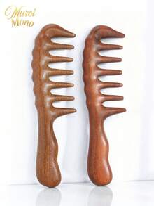 1pc Sandalwood Massage Comb With Wide-Tooth Design – Anti-Static Styling Comb For Women; Suitable For Permed, Curly, And Wavy Hair; Ideal For Scalp Massage And Detangling - Brown - View 3