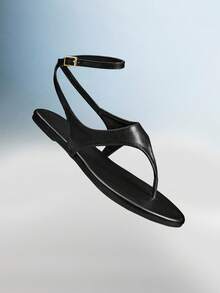 Solezae Women's Casual Comfy Ankle Strap Flat Thong Sandals - Black - View 1