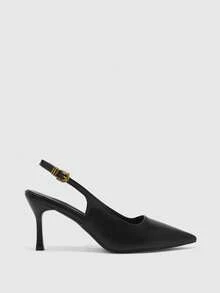CUCCOO BIZCHIC 女款尖頭細高跟黑色後綁帶slingback高跟鞋，日常百搭通勤鞋 - 啞黑 - 查看 2