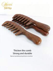 1pc Sandalwood Massage Comb With Wide-Tooth Design – Anti-Static Styling Comb For Women; Suitable For Permed, Curly, And Wavy Hair; Ideal For Scalp Massage And Detangling - Brown - View 11