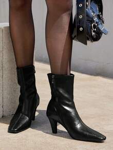 SHEIN SHUZIA Women's Elegant Sexy Point Toe High Heel Zip-On Ankle Boots - Black - View 6