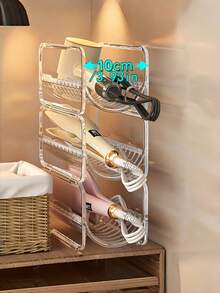 1Pc Transparent Acrylic Hair Tool Organizer Rack Stackable Countertop Storage Holder For Curling Iron Straightener Blow Dryer Comb Bathroom Vanity Dressing Table Salon Desk Shelf - transparent color - View 5