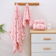Joivida 1pc Cute Pink Bath Towel / Hand Towel - Soft Absorbent Cotton Red Heart Patterned Towel, Decorative Aesthetic Bathroom Towel - Pink - View 6
