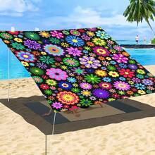 1Pc Bohemian Floral Sun Shade Sail, Breathable Polyester UV Block Outdoor Shade Canopy, Colorful Flower Geometric Pattern Sunshade For Patio, Garden, Beach, Camping - LZY-014 - View 8