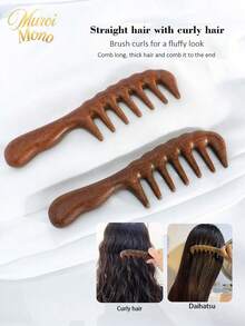 1pc Sandalwood Massage Comb With Wide-Tooth Design – Anti-Static Styling Comb For Women; Suitable For Permed, Curly, And Wavy Hair; Ideal For Scalp Massage And Detangling - Brown - View 10