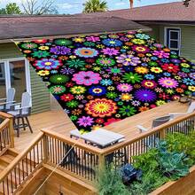 1Pc Bohemian Floral Sun Shade Sail, Breathable Polyester UV Block Outdoor Shade Canopy, Colorful Flower Geometric Pattern Sunshade For Patio, Garden, Beach, Camping - LZY-014 - View 10