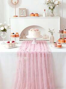 1PC Pearl Mesh Table Runner Pink Lace Chiffon Bohemian Wedding Dessert Cover, Wrinkle Resistant Tulle For Outdoor Wedding Arch Party Baby Shower Bridal Shower Decor - multicolor - View 9