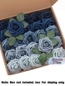 27 Pcs Artificial Rose Set (25 Roses & 2 Leaves) With Stems, Fake Flowers For DIY Wedding Bouquets, Table Decor, Home & Baby Party Layout, Suitable For Valentine's Day, Birthday, Wedding, New Year And Graduation Gifting, No Box Included - Color Mixing - View 1