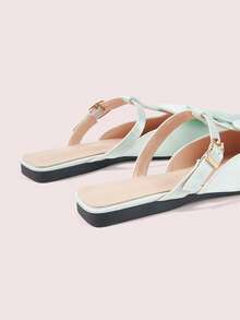 CUCCOO DOLLMOD 綠色緞面山茶花裝飾方頭單扣帶平底瑪麗珍女鞋 - 綠色 - 查看 6