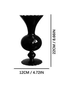 Cirelle 1Pc Vintage Black Glass Pedestal Vase, Wavy‑Rim Goblet‑Style Floral Vessel, Glossy Retro Table Centerpiece, Decorative Flower Holder For Living Room, Entryway & Event Table Styling - default - View 3
