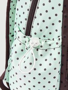 ROMWE Anime Vintage Mint Green Polka Dot Printed Backpack Star Zipper Multi-Pocket Contrast Color Fashion Casual Unisex Large Capacity Backpack - Mint Green - View 5