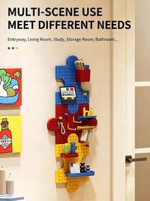 Interlocking Puzzle Pegboard Wall Organizer, No Drill Wall Mount Peg Board Storage Rack, Creative Modular Display Shelf, Hanging Hole Board Organizer For Kids Study Desk Bedroom Office Decor - View 5