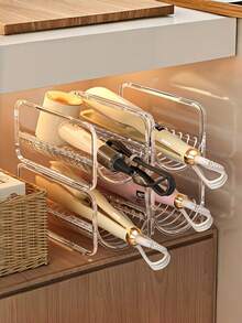 1Pc Transparent Acrylic Hair Tool Organizer Rack Stackable Countertop Storage Holder For Curling Iron Straightener Blow Dryer Comb Bathroom Vanity Dressing Table Salon Desk Shelf - transparent color - View 4