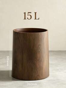 Faux Wood Grain Flip Lid Trash Can, Cylindrical Lid Waste Bin, Home Decor - Multicolor - View 14