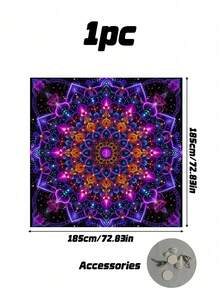1pc Glow-In-The-Dark Sun Shade Curtain, Fluorescent Floral Symmetrical Pattern Canopy For Beach Camping Garden Picnic, Lightweight Outdoor Shelter, Poles Not Included - Printing - View 9