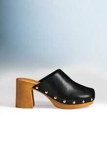 Solezae Women's Minimalist Thick Platform Slip-On Pumps With Rivets Decor Summer Shoes - Black - View 1