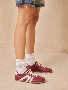 Solezae Women Comfy Casual Cute Lace-Up Ballet Sneakers - Burgundy - View 7