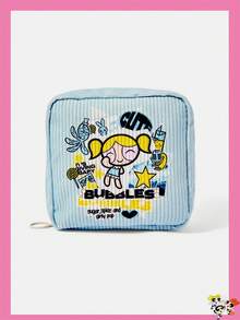 THE POWERPUFF GIRLS X SHEIN 拼接卡通角色與字母印花拉鍊化妝包，便攜旅行化妝收納袋，日常盥洗用品收納袋 - 卡通人物 - 查看 1