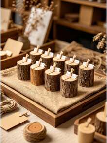5Pcs Vintage Wooden Memo Clips Spiral Wire, Woodgrain Texture Hold Memos Cards Photos Notes, Kraft Table Cards For Wedding Party Table Numbers Name Tags - multicolor - View 2