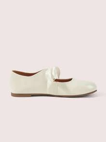 CUCCOO DOLLMOD Women's Lace Up Side Bow Tabi Mary Jane Flats Off White Casual Slip On Ballet Flat Shoes Fall Shoes - Beige - View 5