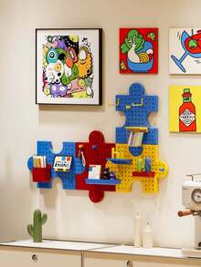 Interlocking Puzzle Pegboard Wall Organizer, No Drill Wall Mount Peg Board Storage Rack, Creative Modular Display Shelf, Hanging Hole Board Organizer For Kids Study Desk Bedroom Office Decor - View 4