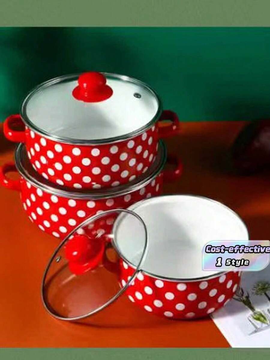 This Is A Three Pieces Cookware Set With Red Polka Dots, Perfect For Christmas. Indoor Kitchens And Dining Rooms - View 1