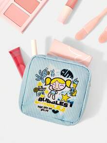 THE POWERPUFF GIRLS X SHEIN 拼接卡通角色與字母印花拉鍊化妝包，便攜旅行化妝收納袋，日常盥洗用品收納袋 - 卡通人物 - 查看 5