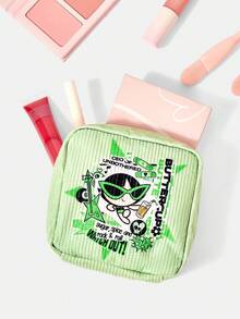 THE POWERPUFF GIRLS X SHEIN 拼貼卡通人物與字母標語印花拉鍊化妝包，便攜旅行化妝收納收納袋 - 卡通人物-2 - 查看 5