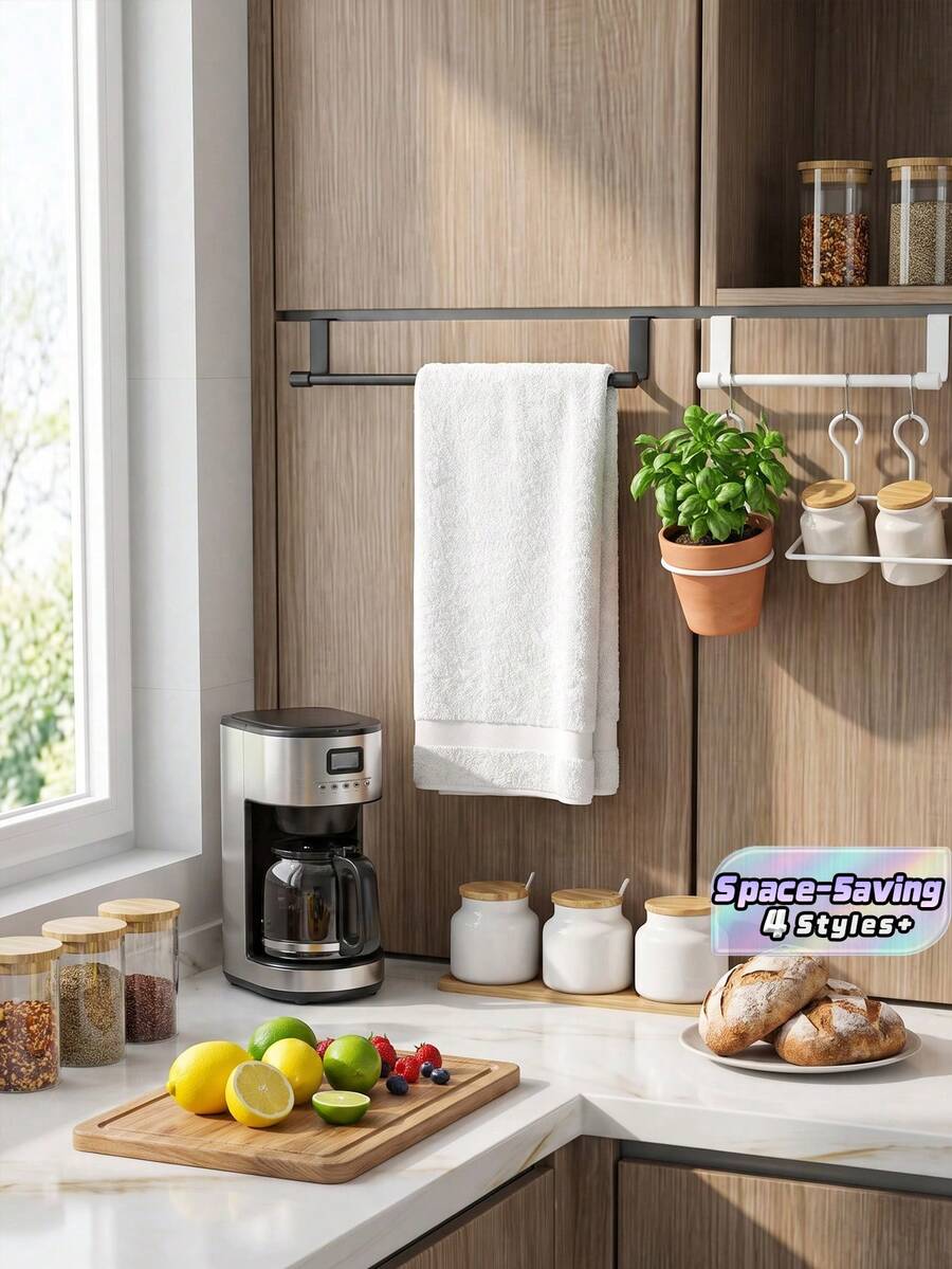 1PC Cabinet Door Towel Rack - Punch-Free Space-Saving Hook, Door-Mounted, Suitable For Kitchen, Bathroom, And Cabinets - Can Hang Towels And Rags - Easy Installation, Kitchen Organization, Bathroom Storage, Modern Home Accessories