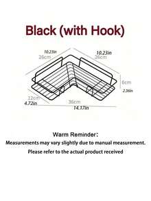 1pc Bathroom Triangle Rack With No-Drill Heavy-Duty Rustproof Corner Shelves For Holding Shampoo Bottles In Shower Corner Or Kitchen Sink Organizer Rack Wall Shelves & Corner Shelves Home Decor Essentials - Black - View 2