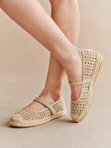 Rosivie Ladies Khaki Hollow Pull-Out With Pearl Buckle Flat Shoes - Khaki - View 3