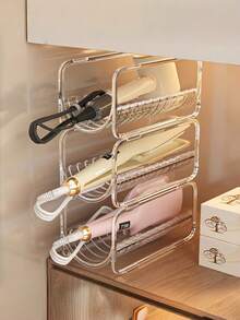 1Pc Transparent Acrylic Hair Tool Organizer Rack Stackable Countertop Storage Holder For Curling Iron Straightener Blow Dryer Comb Bathroom Vanity Dressing Table Salon Desk Shelf - transparent color - View 3