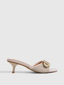 CUCCOO SZL 5.5CM 小貓跟金屬方扣女款高跟涼鞋，米白色通勤、派對、約會、外出時尚女款高跟涼鞋 - 米白色 - 查看 2