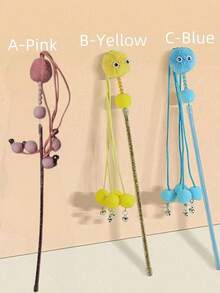 1pc Durable Monster Tassel Cat Wand Toy With Bell, Fairy Teaser, Interactive Toy For Indoor Kitten Play, Daily Exercise, Entertainment, Perfect For Birthday, Party, Holiday, Or Everyday Fun For Pet Lovers - Multicolor - View 10