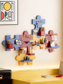 Interlocking Puzzle Pegboard Wall Organizer, No Drill Wall Mount Peg Board Storage Rack, Creative Modular Display Shelf, Hanging Hole Board Organizer For Kids Study Desk Bedroom Office Decor - View 9