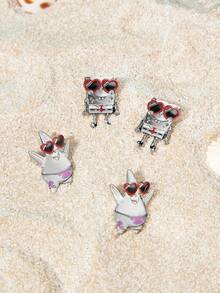 SpongeBob SquarePants | SHEIN New Creative Cartoon Animal Pattern Printed Pendant Earrings, IP Joint Design, Cute Personalized, Simple And Generous, Can Also Be Used As Accessories - Platinum - View 8