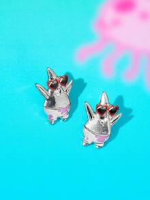 SpongeBob SquarePants | SHEIN New Creative Cartoon Animal Pattern Printed Pendant Earrings, IP Joint Design, Cute Personalized, Simple And Generous, Can Also Be Used As Accessories - Platinum - View 7