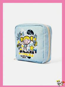 THE POWERPUFF GIRLS X SHEIN 拼接卡通角色與字母印花拉鍊化妝包，便攜旅行化妝收納袋，日常盥洗用品收納袋 - 卡通人物 - 查看 2