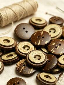 Two Holes Double Layer Coconut Shell Buttons, Natural Two-Tone Round Coconut Buttons For Clothing Sewing DIY Craft Accessories - multicolor - View 5