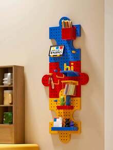 Interlocking Puzzle Pegboard Wall Organizer, No Drill Wall Mount Peg Board Storage Rack, Creative Modular Display Shelf, Hanging Hole Board Organizer For Kids Study Desk Bedroom Office Decor - View 8