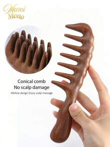 1pc Sandalwood Massage Comb With Wide-Tooth Design – Anti-Static Styling Comb For Women; Suitable For Permed, Curly, And Wavy Hair; Ideal For Scalp Massage And Detangling - Brown - View 8